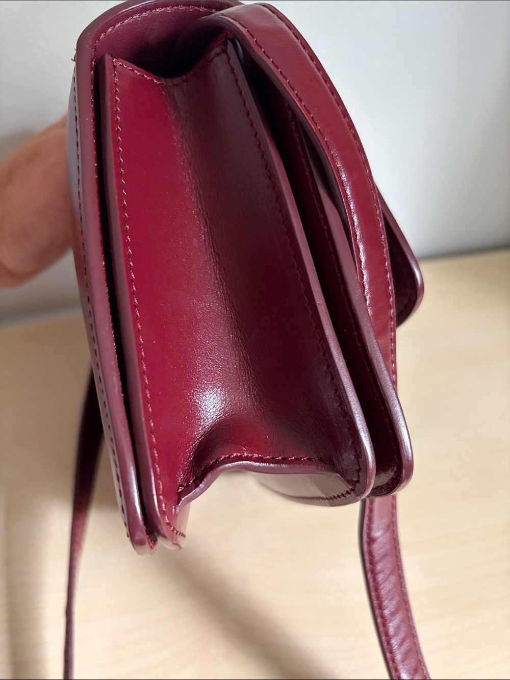 Women's Burgundy Leather Crossbody Bag - Classic Structured Style - Picture 4 of 8